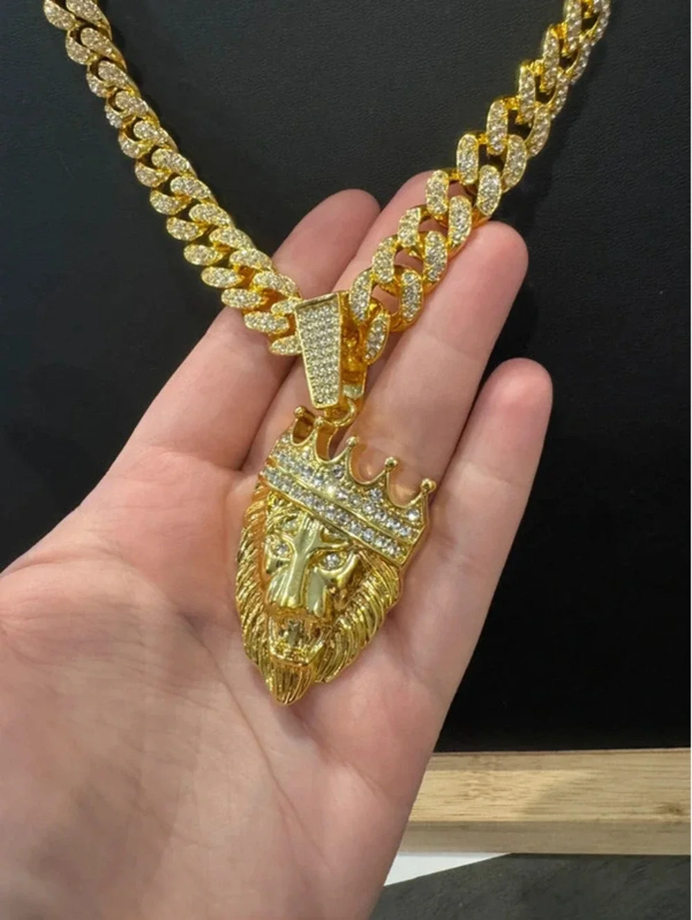 Iced out Cuban chain with lion head pendant 24” chain